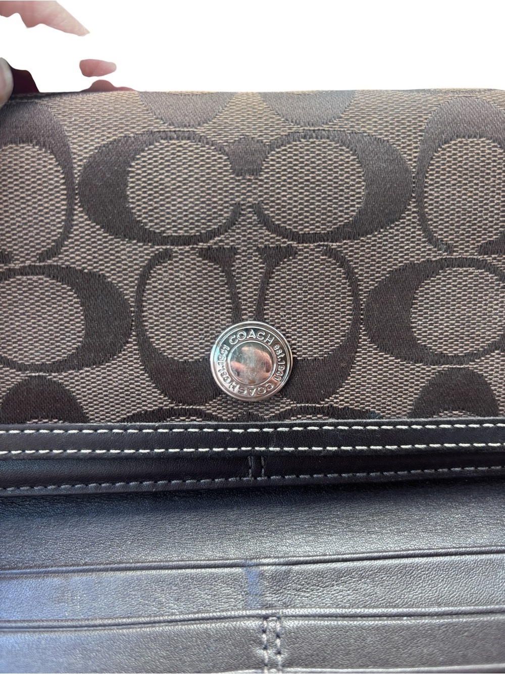 Coach Signature Brown Jacquard Canvas & Leather Snap Wallet - Picture 8 of 8